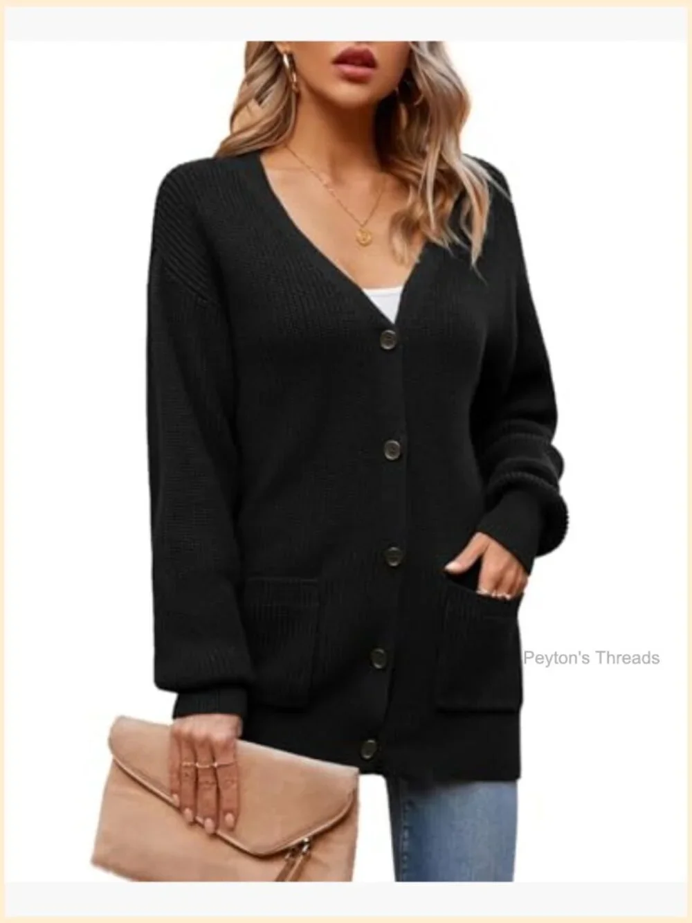 100% Cotton Oversized Cardigan Sweater with Pockets, Button Front